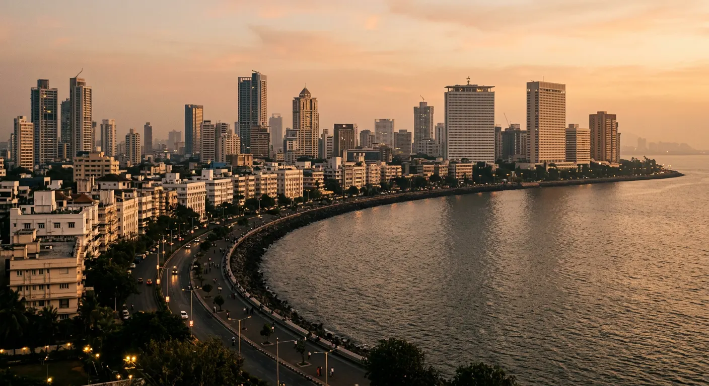 Illustrative Mumbai skyline along the seafront